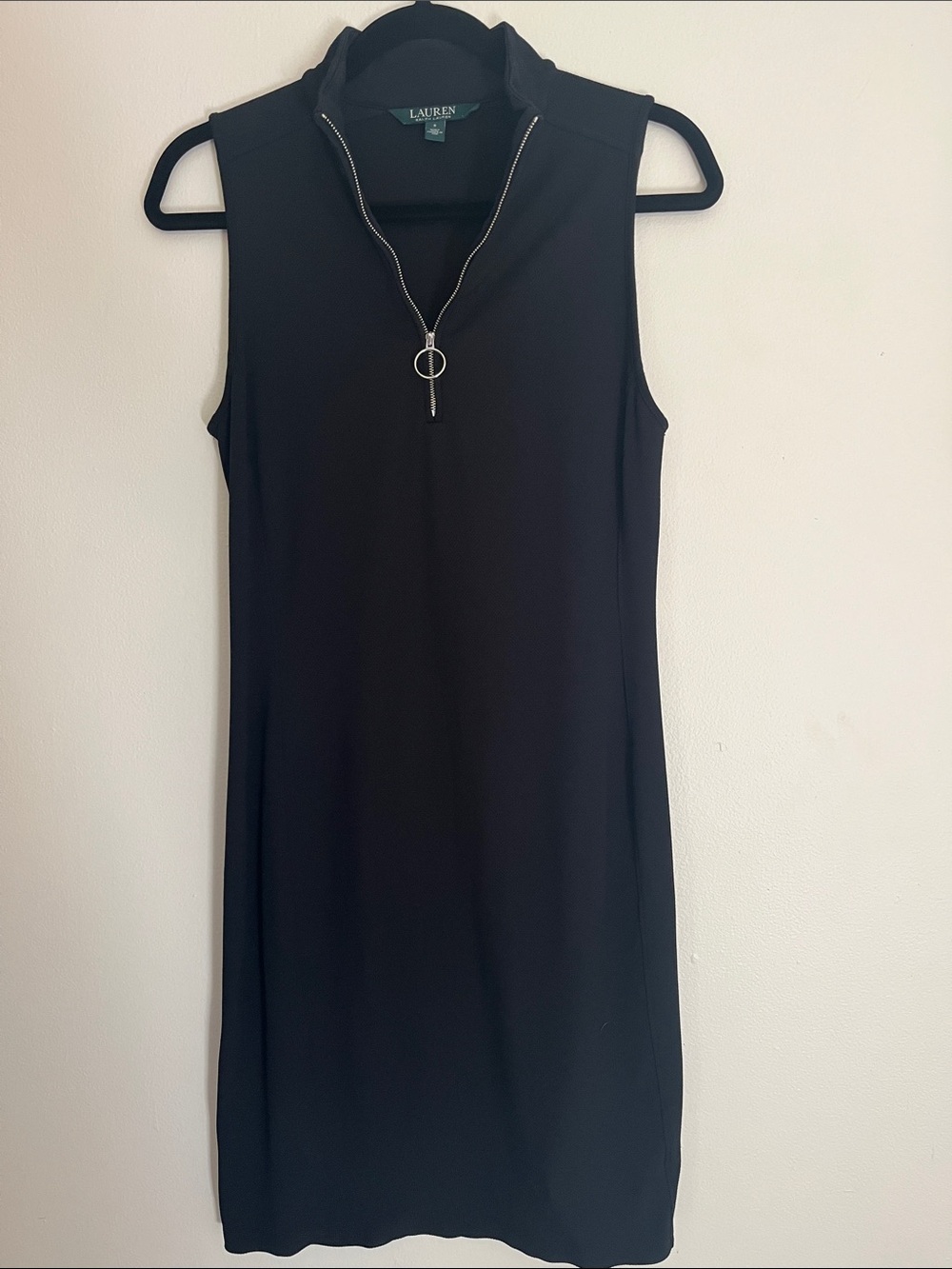 Lauren Ralph Lauren Black Sleeveless Zip-Front Midi Dress